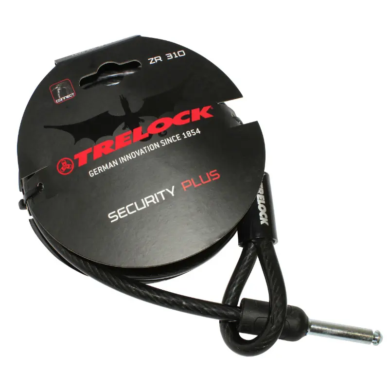 Antivol Vélo Câble A Boucle Pour Fer A Cheval Trelock Zr310 Plug Noir 1M Diam 10 mm (Profondeur Plug Fixation 50 mm Et Diam 9.6 mm)