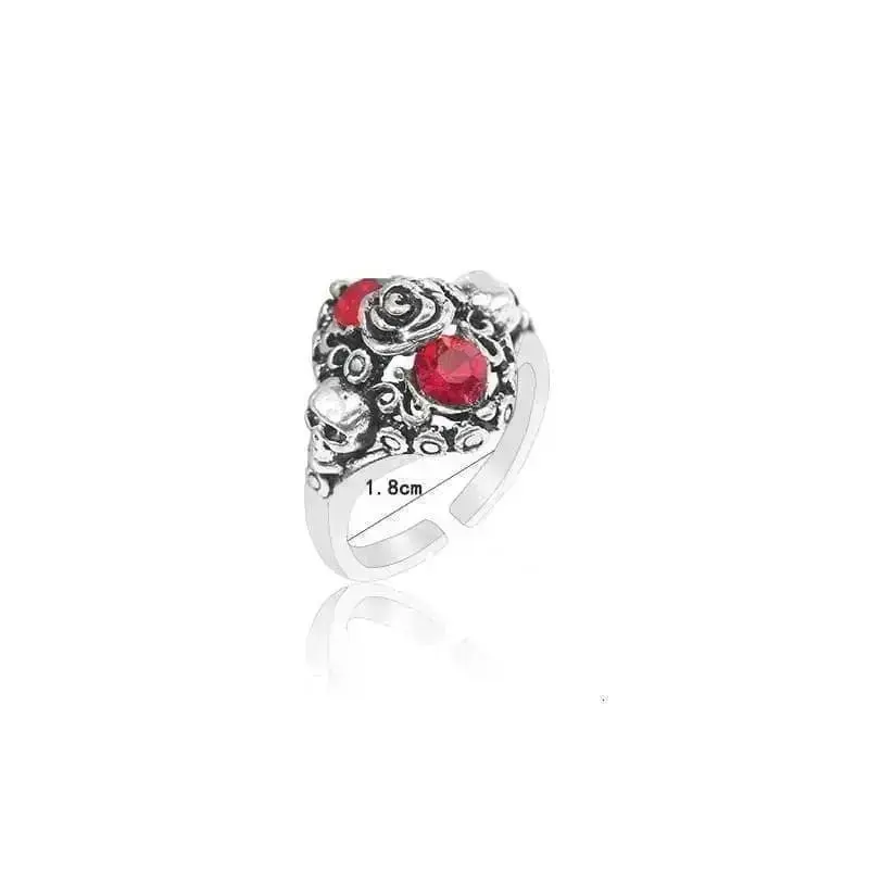 Bague en acier - Tête de mort fleurie