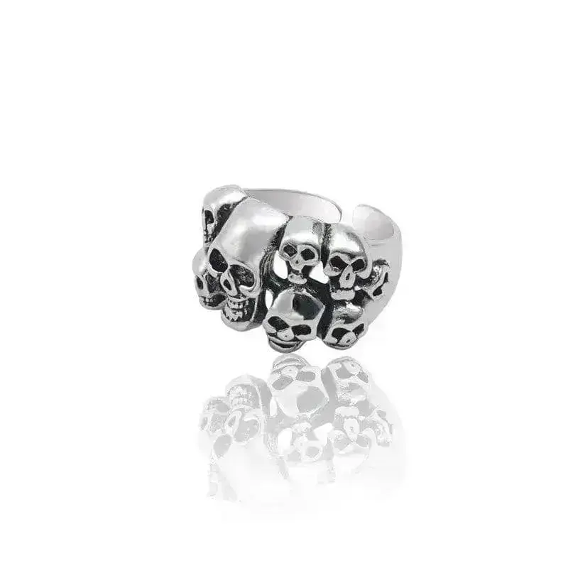 Bague en acier - Têtes de mort gothique