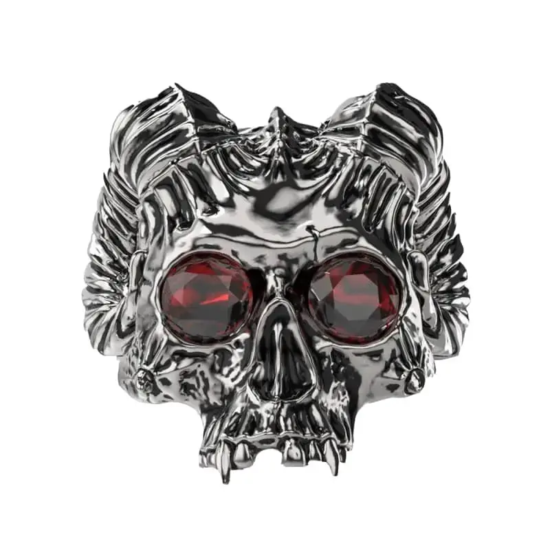 Bague motard - Tête de mort yeux rouges