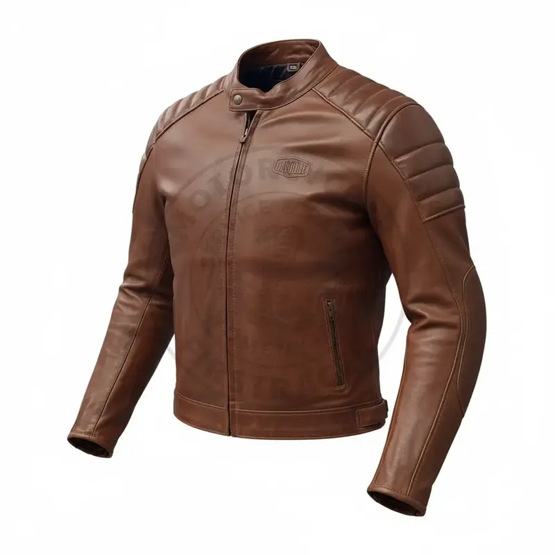 Blouson en cuir marron – Gasoline Heritage – Série GT Trophy