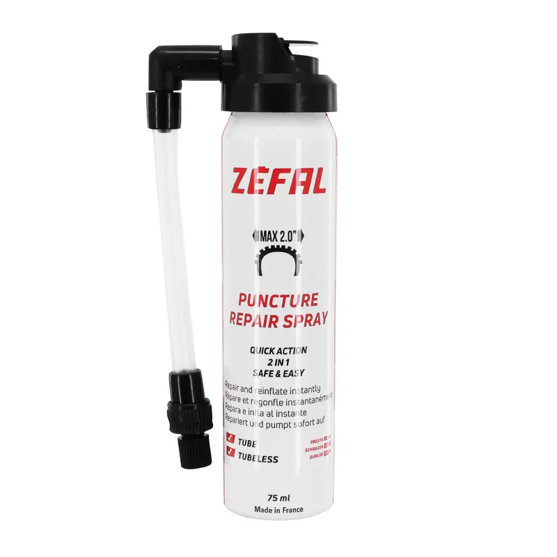 Bombe Anti-Crevaison Zefal Pneu Route-Gravel (Max 2.0") Tubeless - Tubetype Presta-Schrader ( 75Ml) Raccord Flexible Pour Vélo - Trottinette
