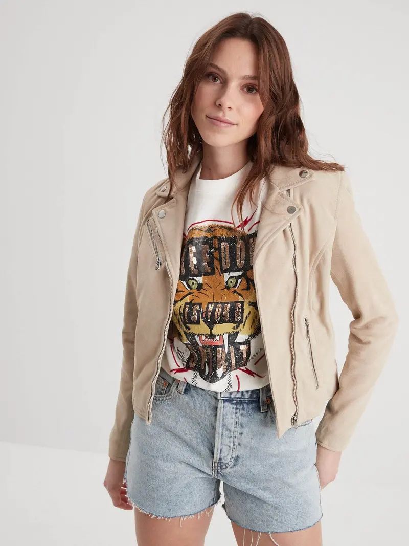 Bonita suede - Blouson rétro cuir femme