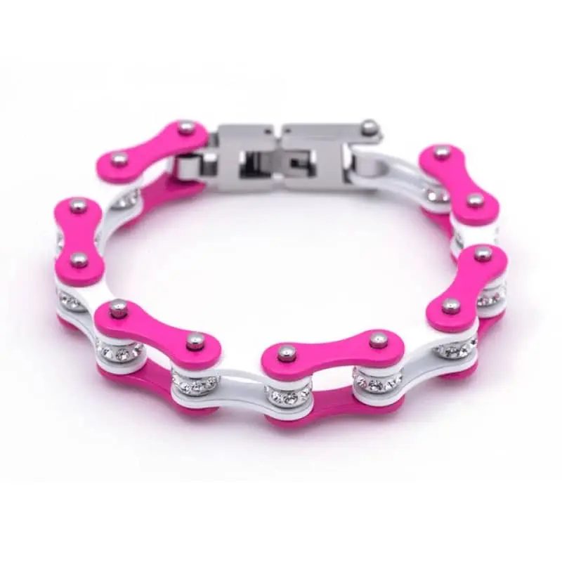 Bracelet biker chaine de moto rose