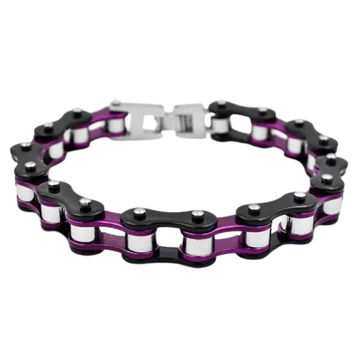 Bracelet biker chaine de moto violet