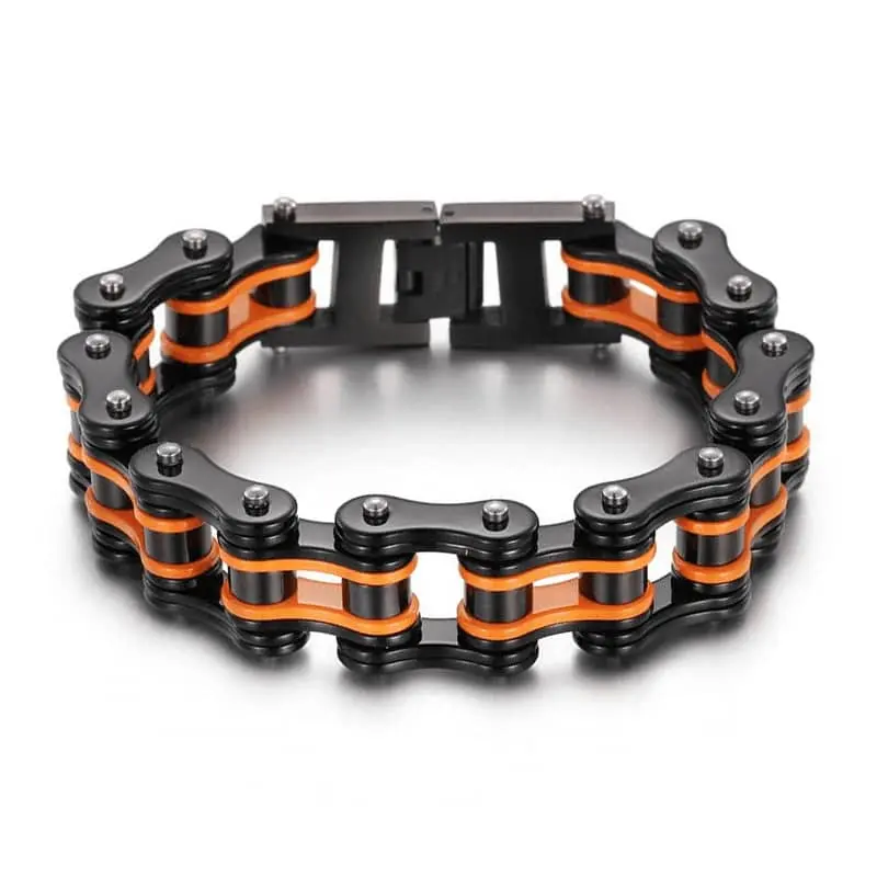 Bracelet biker chaine moto orange et noir