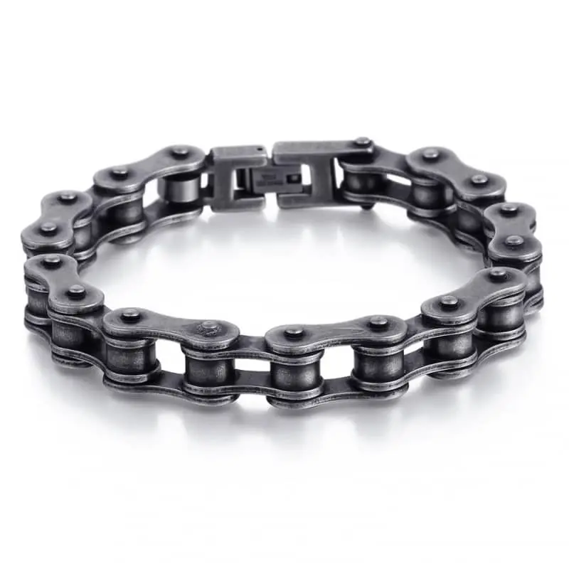 Bracelet biker en acier - Chaine noircie