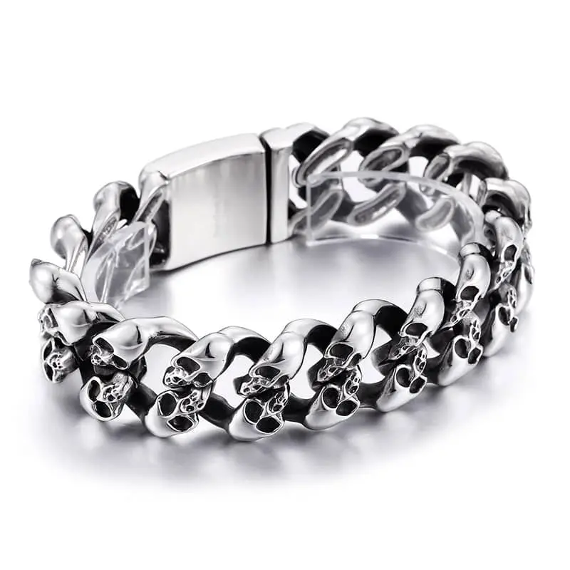 Bracelet biker en acier - Tête de mort en folie