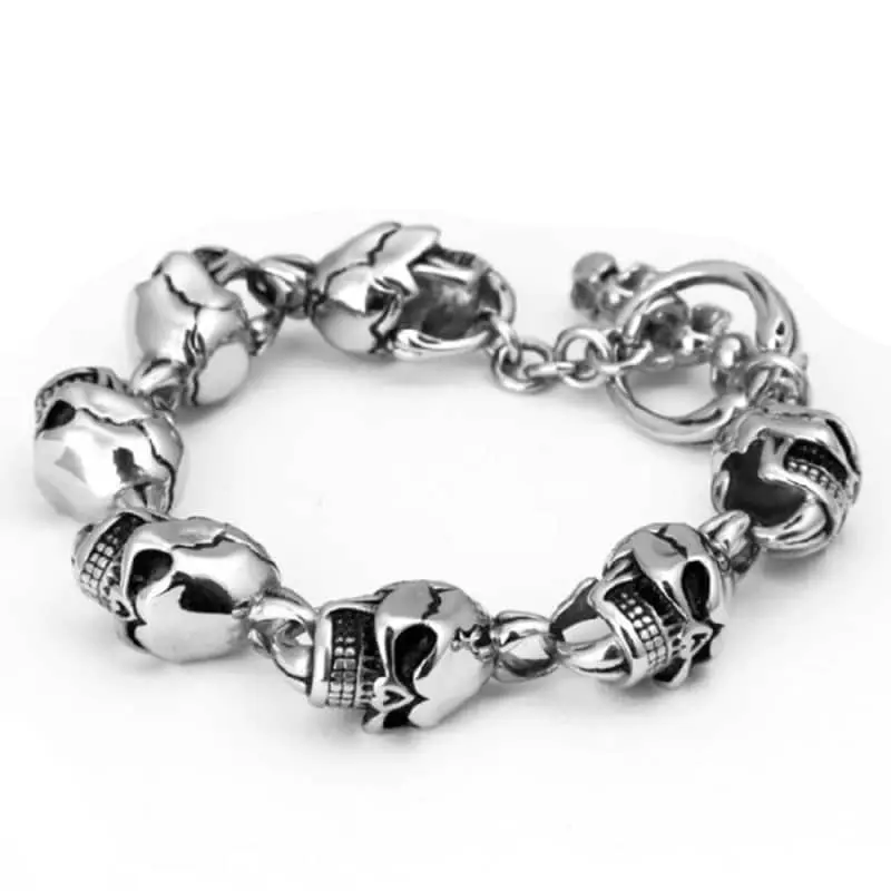 Bracelet biker en acier - Tête de mort gothique
