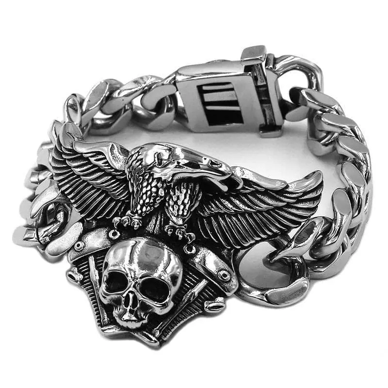 Bracelet biker en acier - Tête de mort
