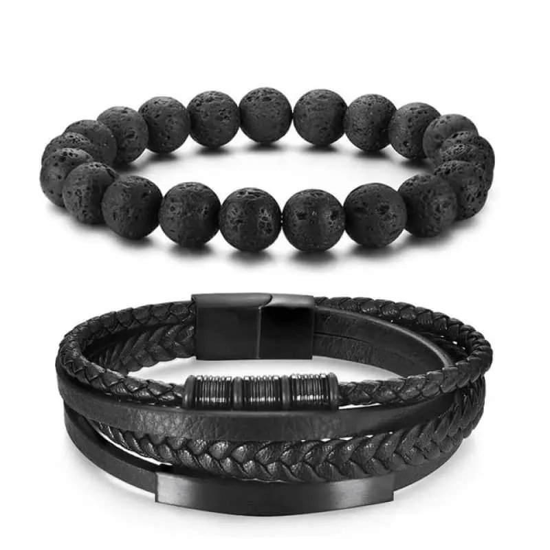 Bracelet biker en cuir (2 pièces)