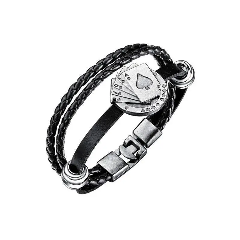 Bracelet biker en cuir - As de pique
