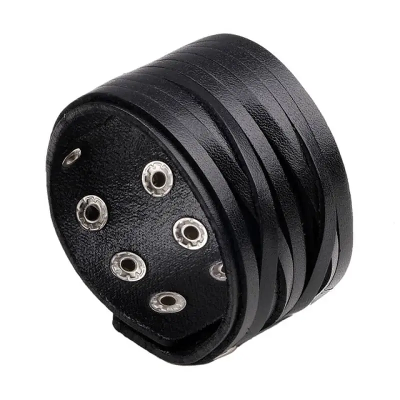 Bracelet biker en cuir noir
