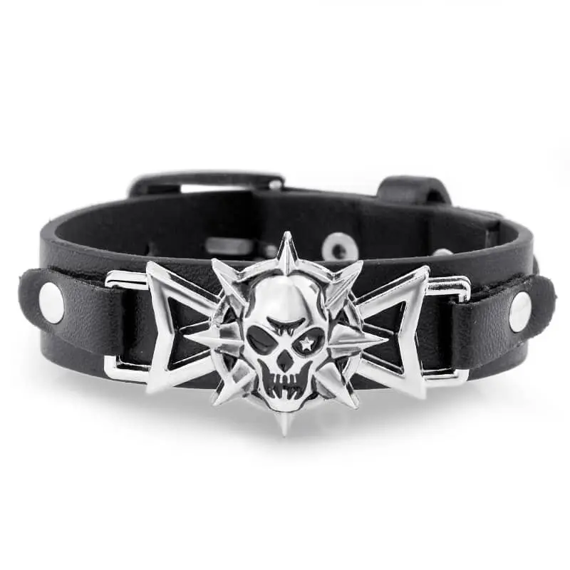 Bracelet biker en cuir - Sombre skull
