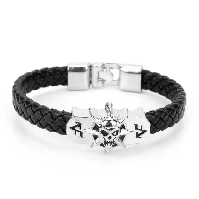 Bracelet biker en cuir - Tête de mort