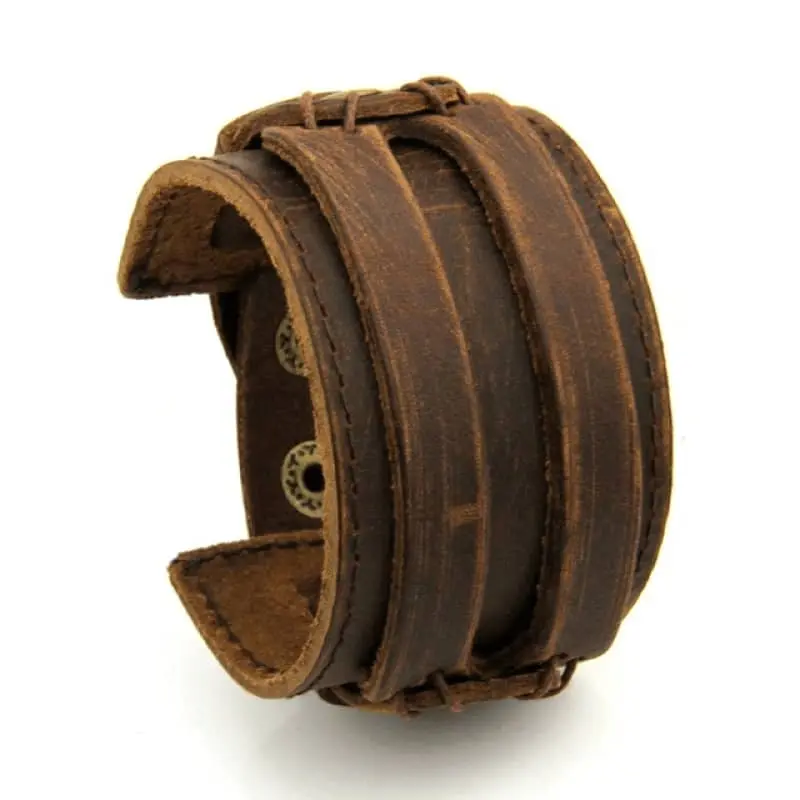 Bracelet biker marron en cuir