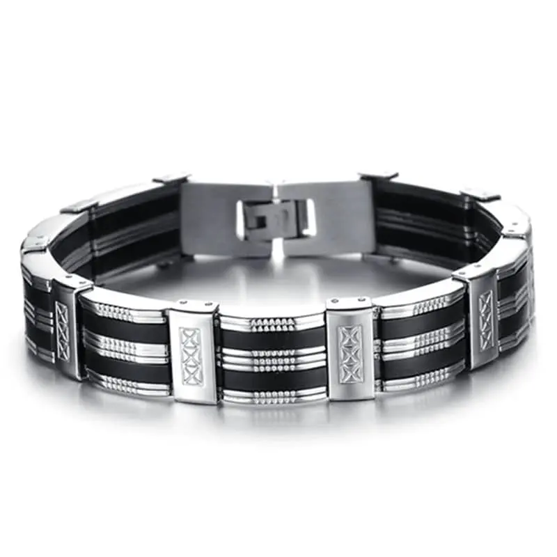 Bracelet biker noir et argent