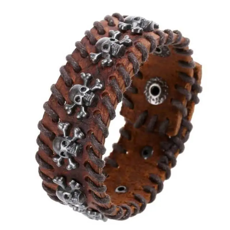 Bracelet biker - Têtes de mort gothique