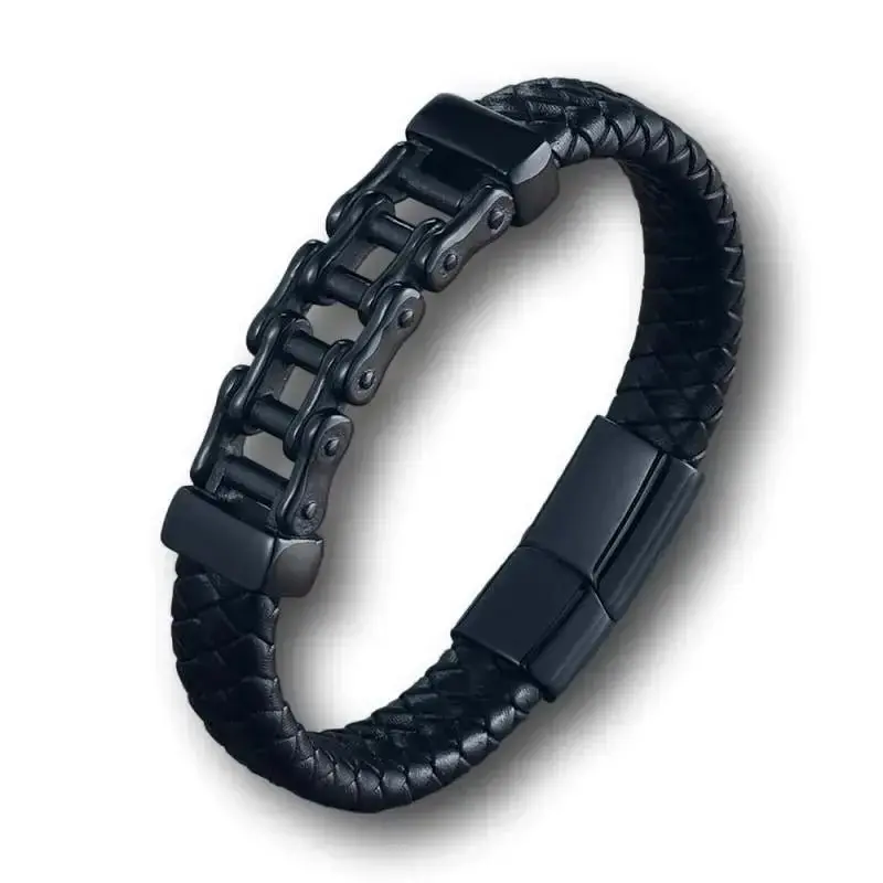 Bracelet chaine moto et cuir