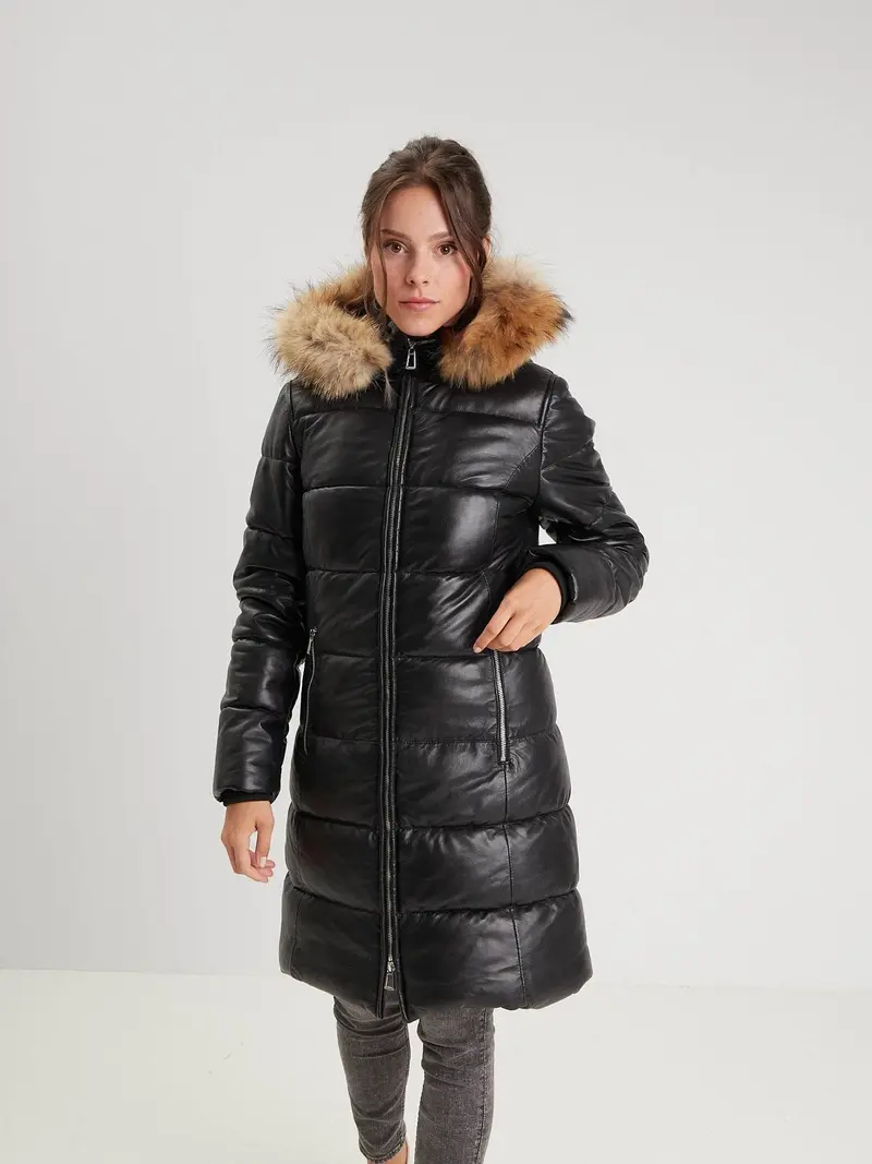 Careli - Doudoune longue cuir femme
