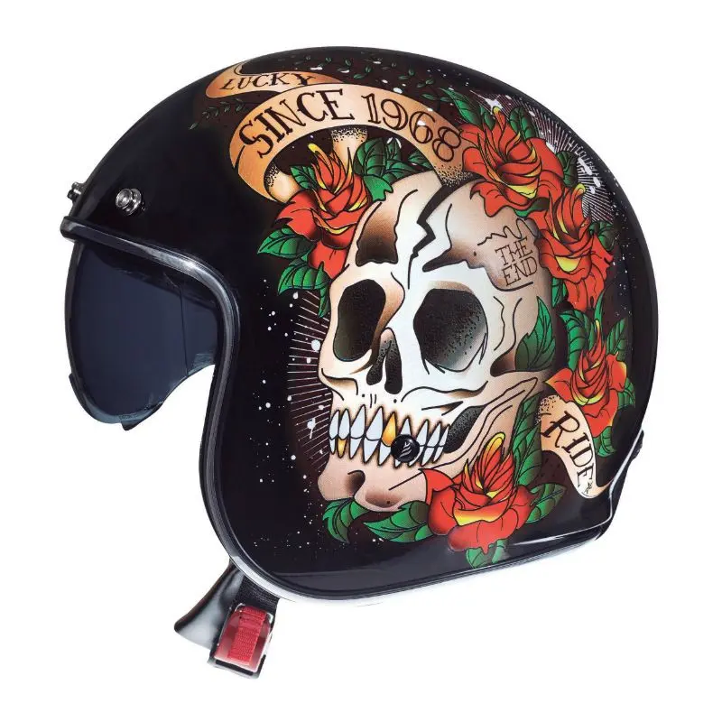 Casque jet moto - LE Mans skull et roses
