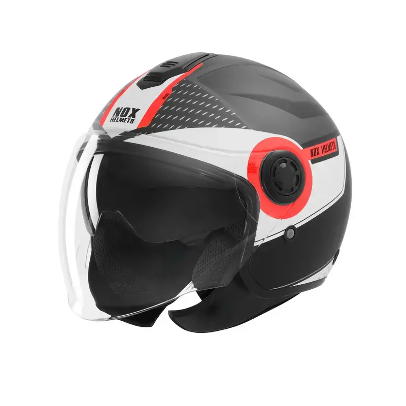 Casque jet - N182 Round noir mat rouge