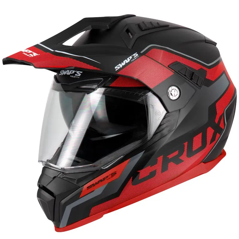 Casque Moto Cross - Enduro S789 Noir et Rouge