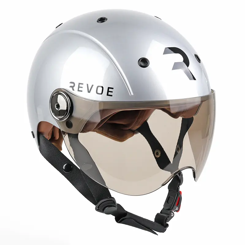 Casque Vélo Adulte Revoe Premium Urbain-City Gris Silver Taille 57-58 Visiere Réglable, Protection Oreille Amovible (Vendu En Boite) Compatible Ebike Et Trottinette - Homologation En1078+A1