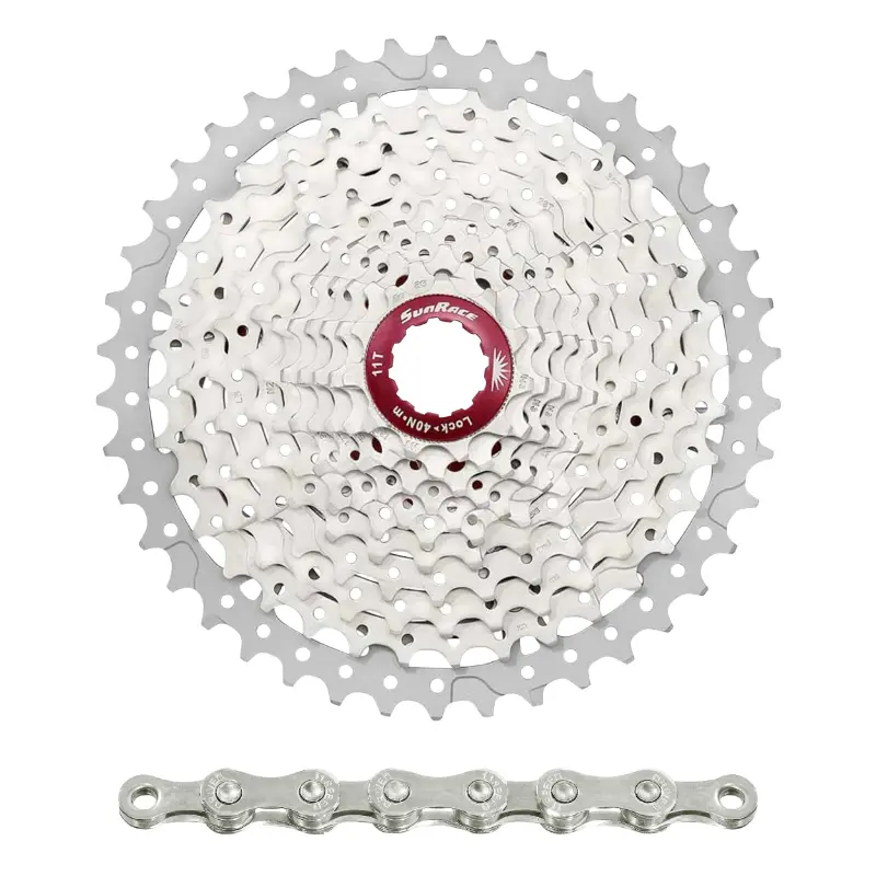 Cassette Et Chaîne (Pack) 11V. Sunrace Ms8 11-46 VTT Pour Shimano Metallic Argent Et Chaîne Cn11A 126 Maillons (Livre En Boite) (11-13-15-18-21-24-28-32-36-40-46) (2 Blocs + Pignons)