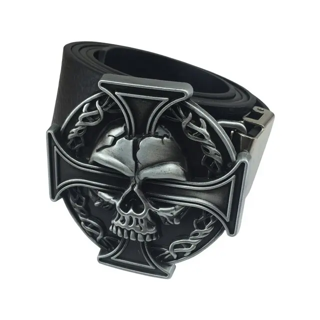 Ceinture biker Tête de mort et croix de malte