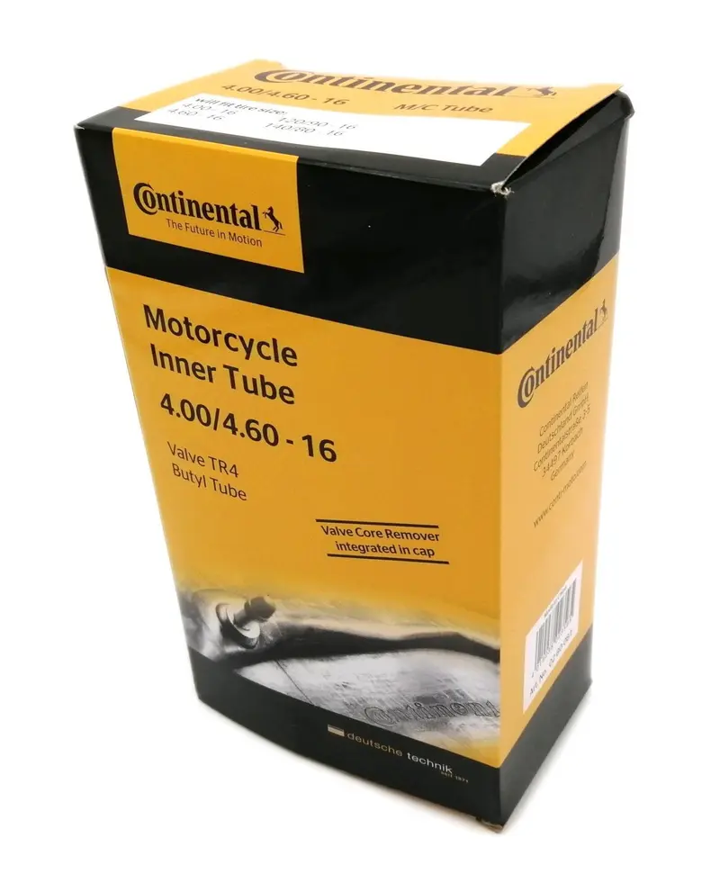 CHAMBRE AIR MOTO 16 4.00-4.60X16 - 110 À 120 / 80X16 CONTINENTAL (VALVE TR4 DROITE)