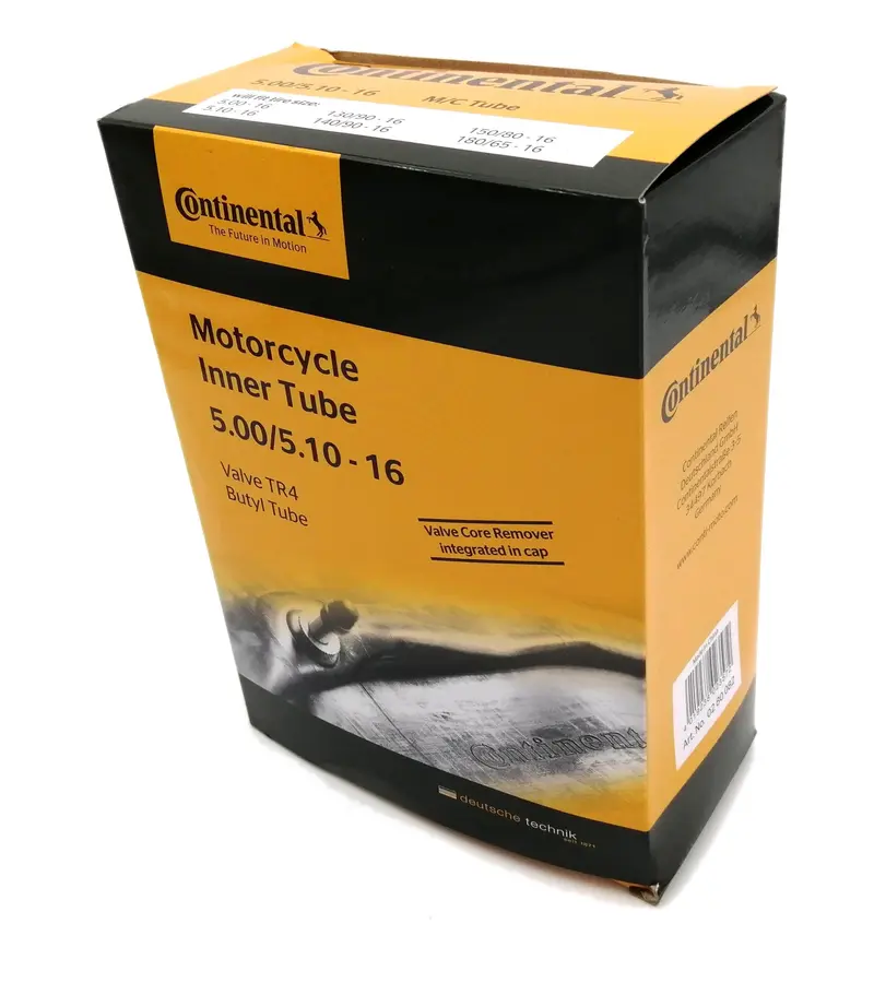 CHAMBRE AIR MOTO 16 5.00-5.10X16 - 130 À 140 / 80X16 CONTINENTAL (VALVE TR4 DROITE)