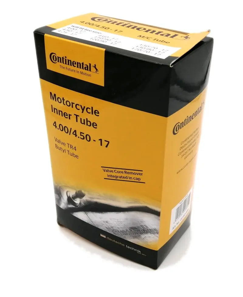 CHAMBRE AIR MOTO 17 4.00-4.50X17 -110 / 120 / 70X17-110 / 80X17 CONTINENTAL (VALVE TR4 DROITE)