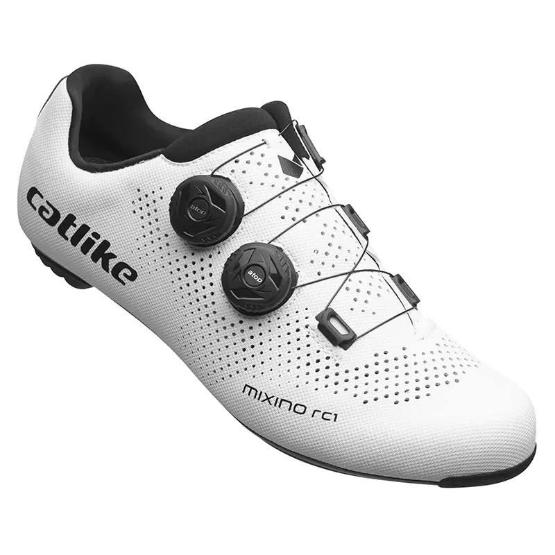Chaussure Route Catlike Mixino Rc1 Blanc T43 Semelle Carbone Extra Airflow Fixation Par 2 Molette Micrometrique Atop Compatible Look-Shimano (Paire)
