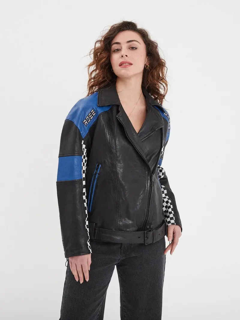 Duncan - Veste cuir oversize racing