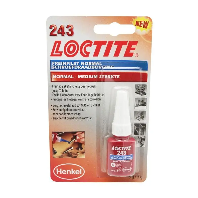 FREIN FILET NORMAL LOCTITE 243 A RESISTANCE MOYENNE (FLACON 5 ML SOUS BLISTER)