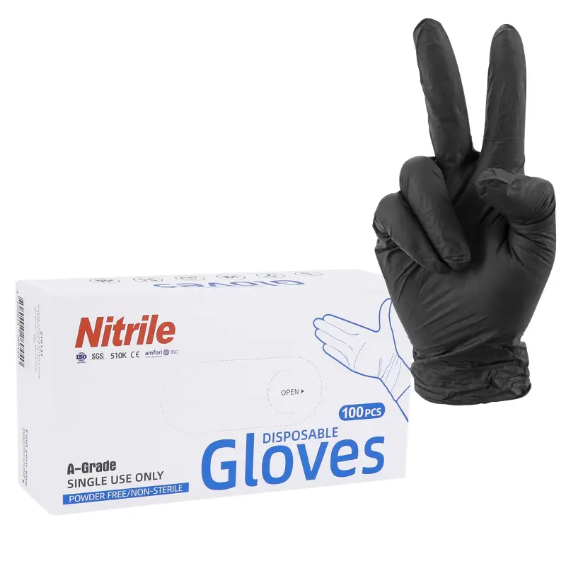 Gants Atelier Nitrile A Usage Unique Noir T8 (M) (Boite De 100) (Homologué Ce 2777) -P2R-