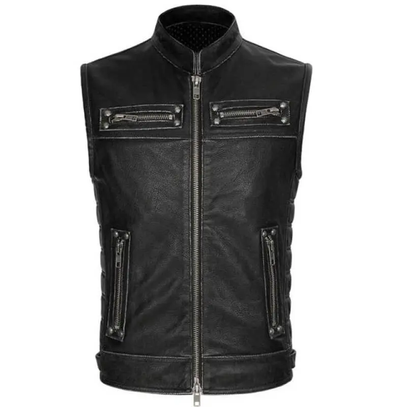 Gilet biker en cuir - Svart
