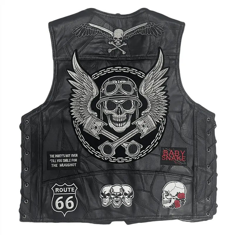 Gilet Cuir Biker - Crâne Ailé