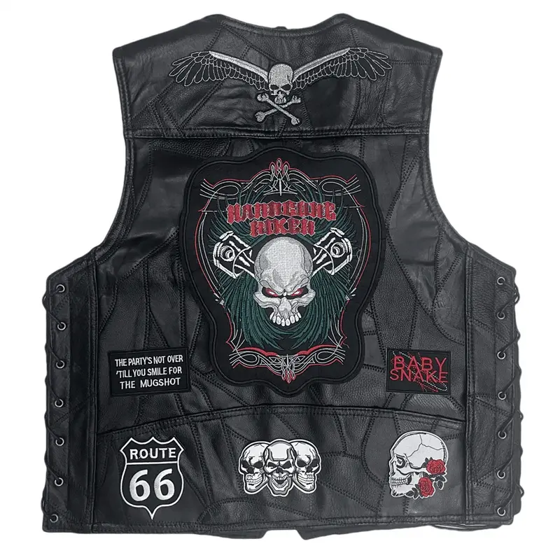 Gilet Cuir Biker Hardcore Skull
