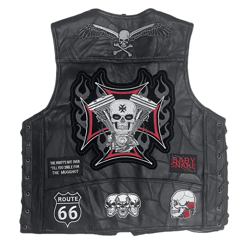 Gilet Cuir Biker Iron Cross Skull