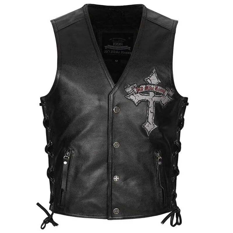 Gilet cuir biker - Live fast