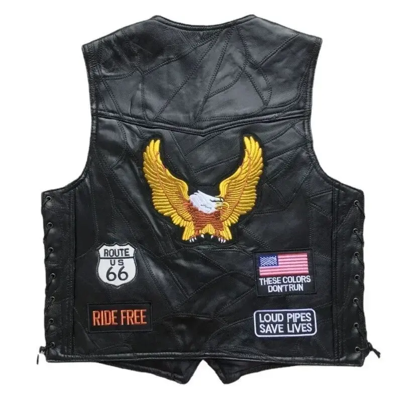 Gilet cuir biker sans manche - USA Forever