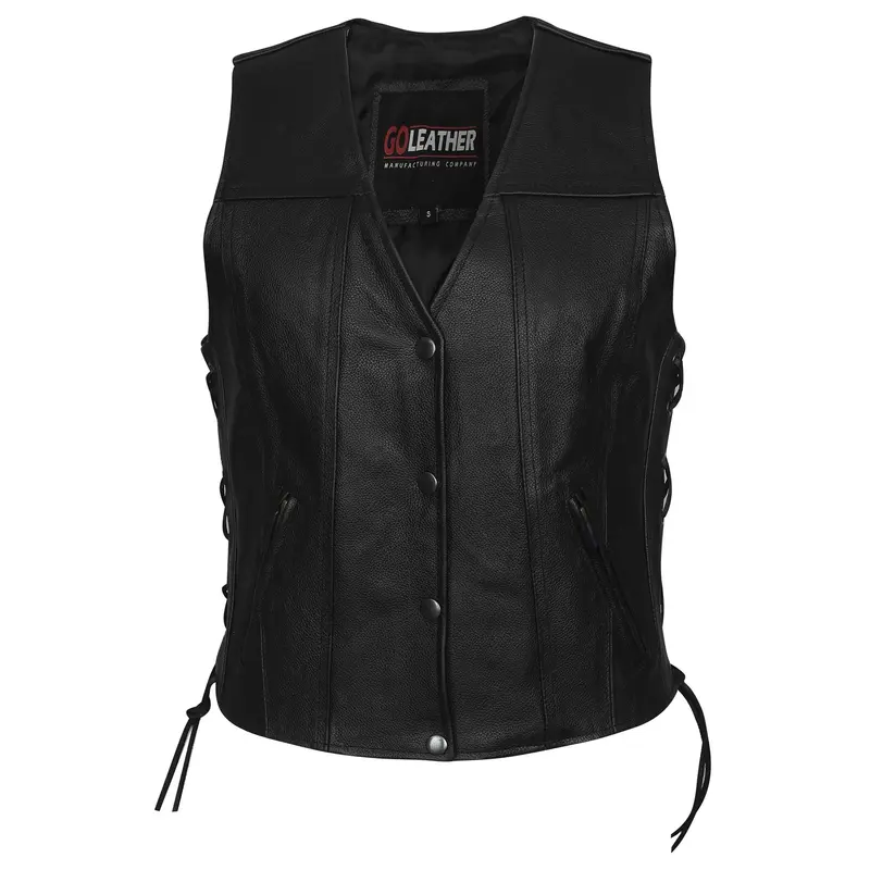 Gilet en cuir biker sans manche pour femme