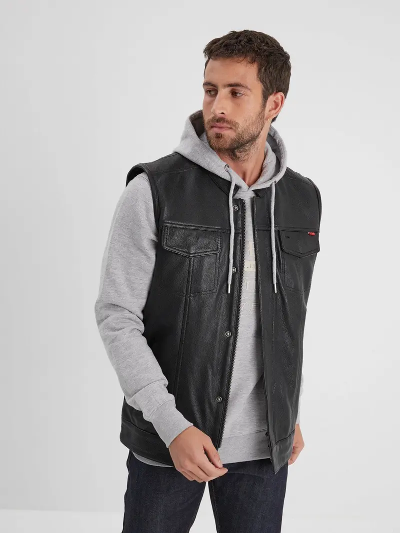 Hot road - Gilet biker cuir homme