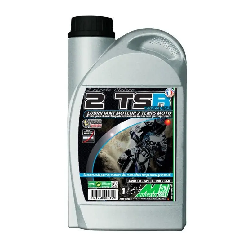 HUILE MOTEUR 2 TEMPS MINERVA 50 A BOITE/MOTO TSR SYNTHESE (1L) (100% MADE IN FRANCE)