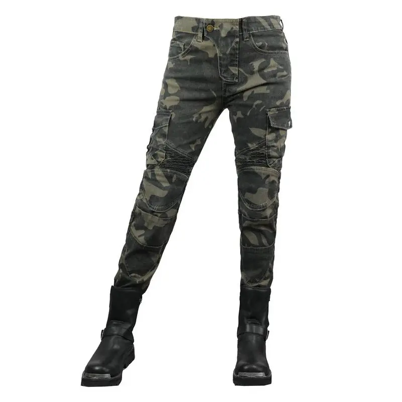 Jean de moto camouflage militaire pour femme