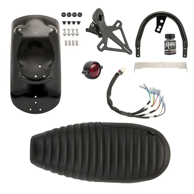 Kit CORTADO Selle/Garde Boue Noir/Feu ELDORADO Noir/Plaque d'immatriculation (Triumph) | Motone Customs