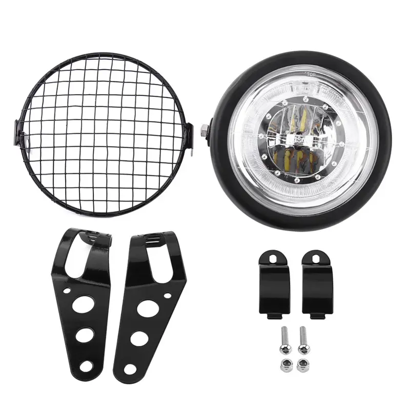 Kit Phare avant LED  Scrambler CAFE RACER avec grille et pattes de fixation