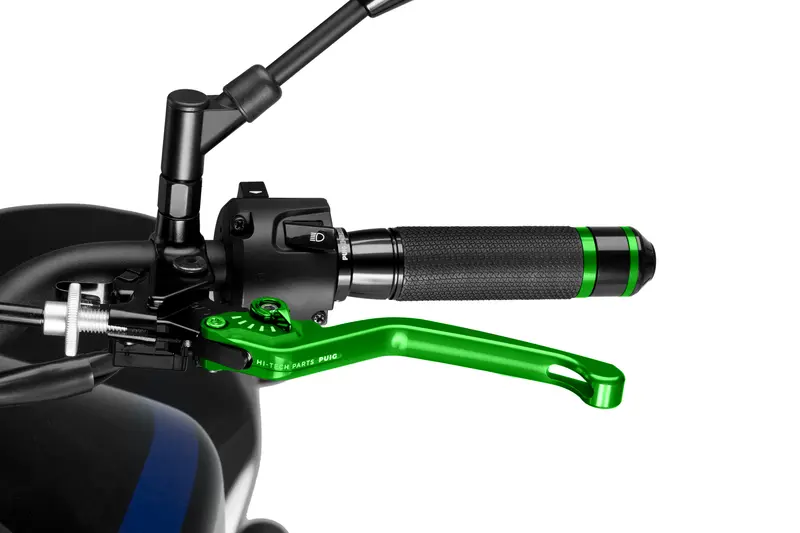 LEVIER D'EMBRAYAGE PUIG 3.0 EN ALUMINIUM TAILLÉ MASSE LONG VERT-VERT MONTE SUR ADAPTATEUR PUIG / RP220VV